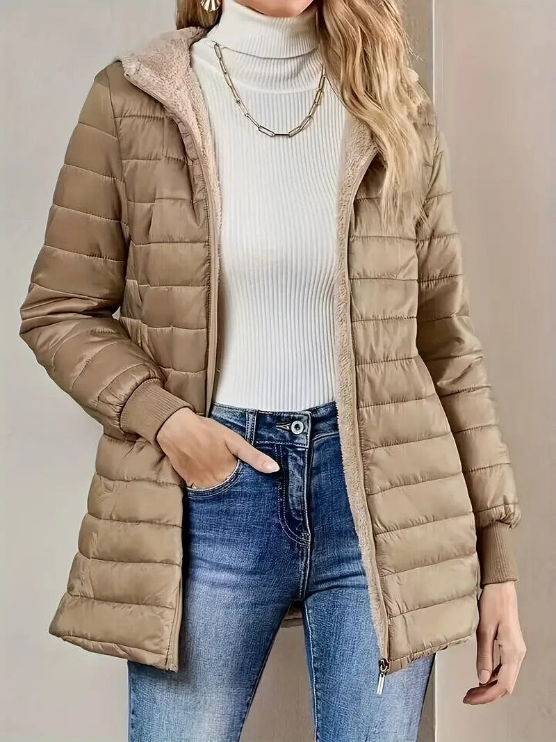 Women's mid-length hooded quilted jacket