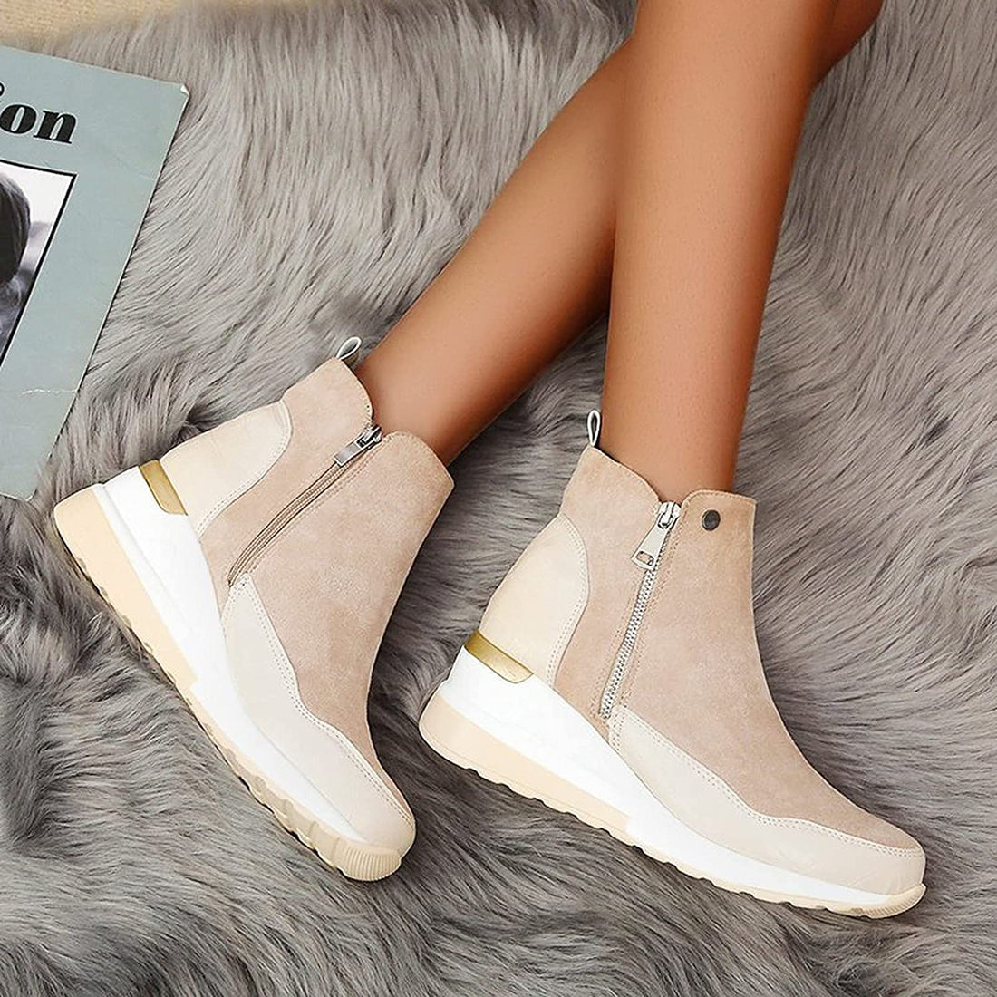 Women's fashionable wedge ankle boots