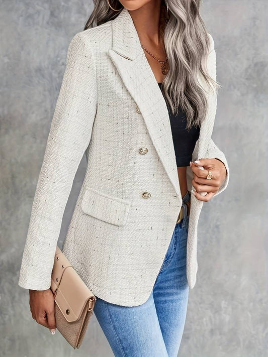 Textured Woven Double-Breasted Tailored Blazer