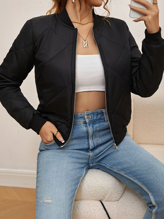 Quilted Argyle Cropped Fit Bomber Jacket 