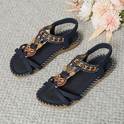Women's Gladiator Sandals - Beaded Straps - Ankle Strap Secure Fit - Casual Wear