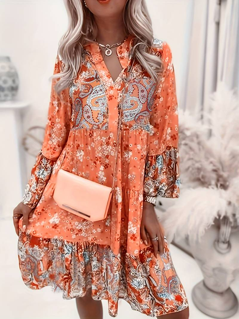 Flowy Floral Print A-Line Dress