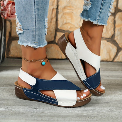 Women's Wedge Sandals - Cross-Strap Design - Cushioned Footbed - Adjustable Fit
