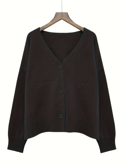 Women’s Cardigan - Relaxed Fit - Button Front - Ribbed Cuffs - Drop Shoulder Design