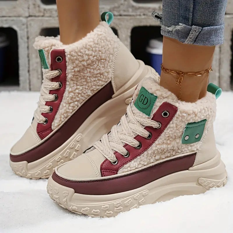 Fleece-lined high-top sneakers for women