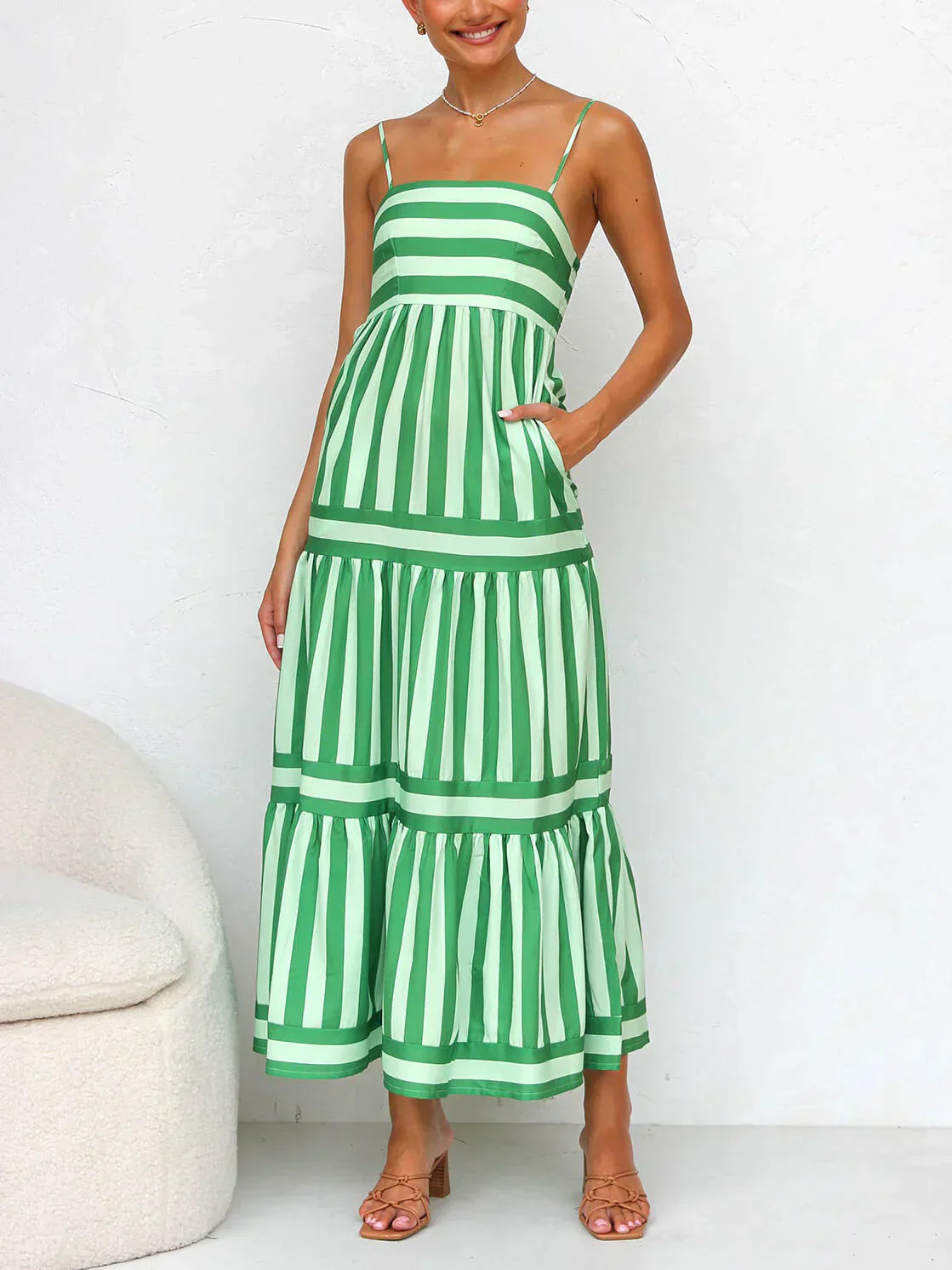 Flowy Striped Spaghetti Strap Maxi Dress