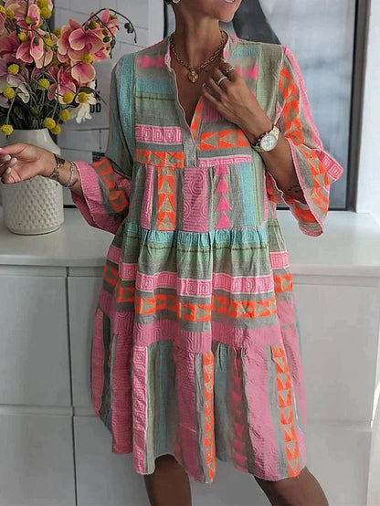 Women's Bohemian Midi Dress - Loose Fit - Tiered Layers - Lightweight Casual Wear
