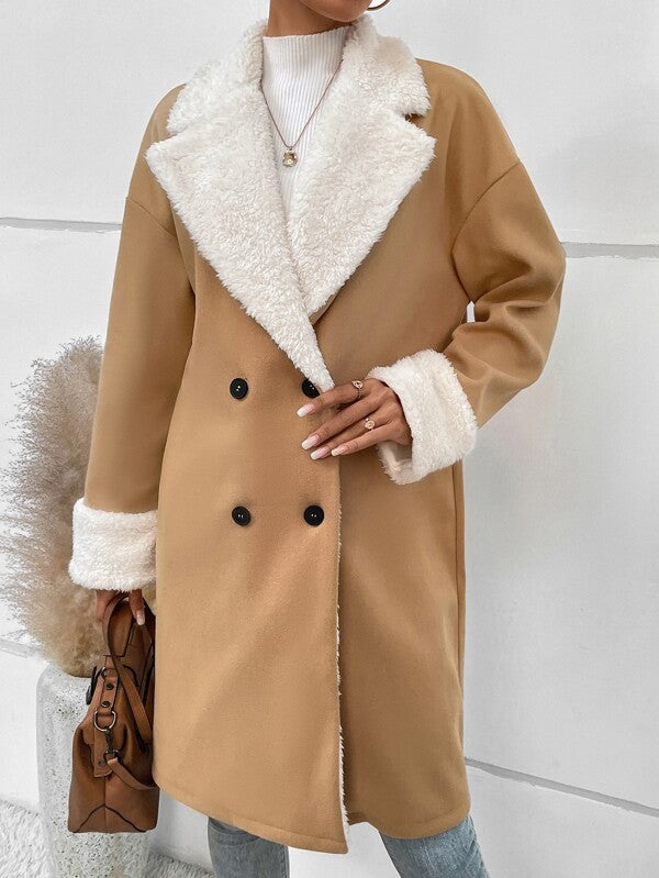 Women's winter casual coat with lapel collar