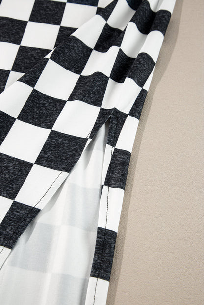 Retro medium-length plaid skirt with slit for women