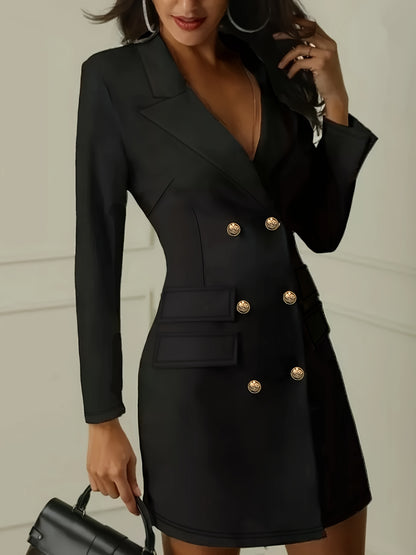 Women’s Blazer Dress - Double-Breasted Tailored Fit - Notch Lapel - Above Knee Length