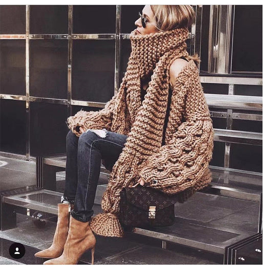 Chunky Cable Knit Wool Blend Jacket 