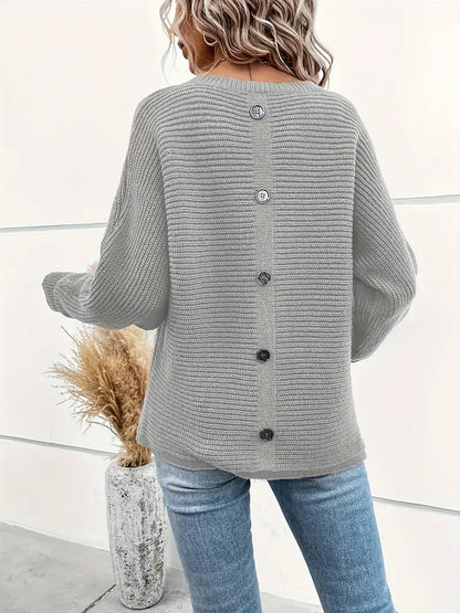 Women's elegant round neck sweater with batwing sleeves