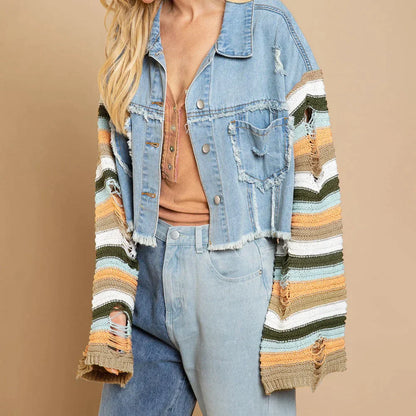 Women's stylish distressed jacket with button closure