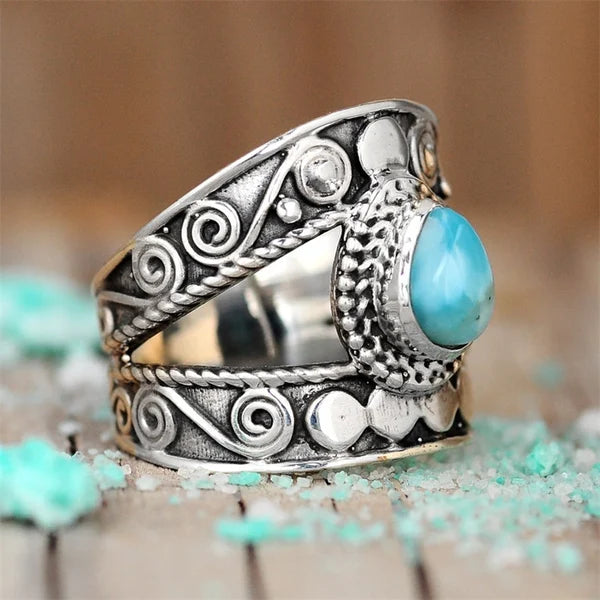 Turquoise drop openwork ring