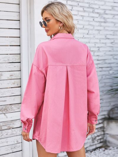 Greta - pocketed snap down dropped shoulder denim shacket