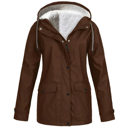 Women's Hooded Raincoat - Waterproof - Faux Fur Lined - Adjustable Cuffs - Zip Closure