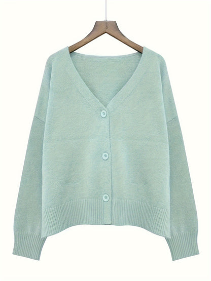 Women’s Cardigan - Relaxed Fit - Button Front - Ribbed Cuffs - Drop Shoulder Design
