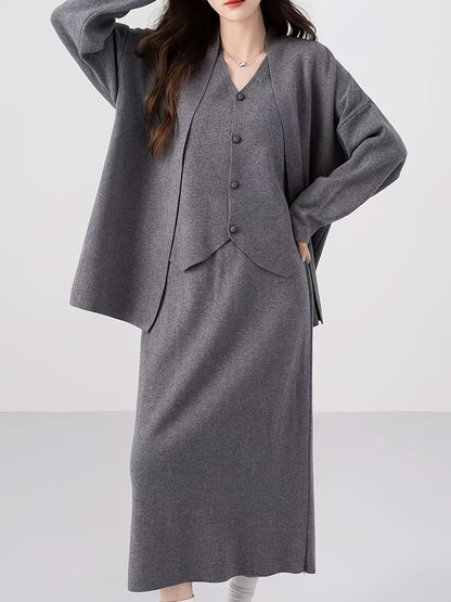 Three-piece cardigan, vest, and skirt knit set for women