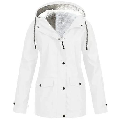 Women's Hooded Raincoat - Waterproof - Faux Fur Lined - Adjustable Cuffs - Zip Closure