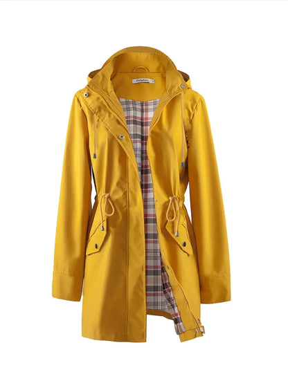 Women's  casual windproof plaid hooded trench coat