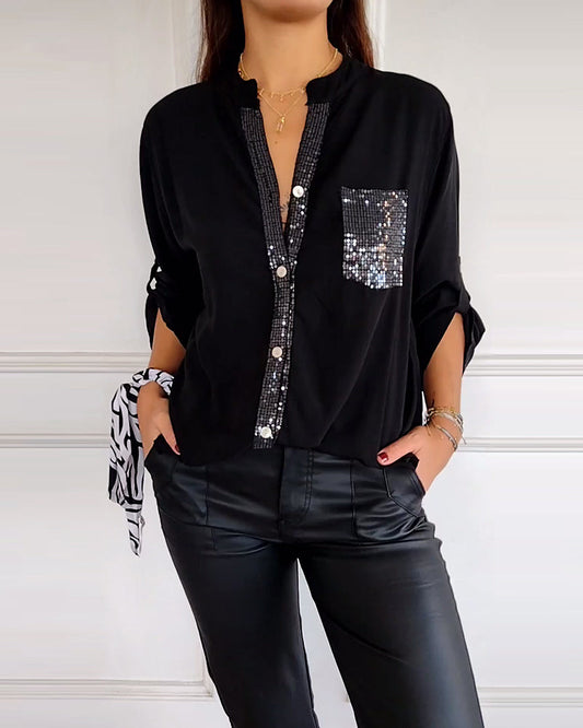Sequin Placket Relaxed Fit Blouse