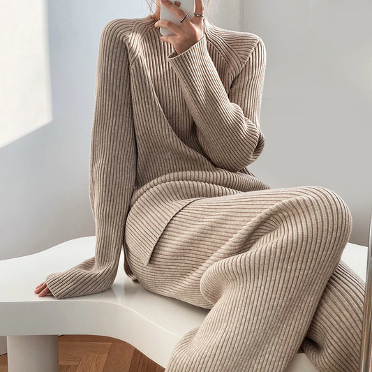 Casual Wide-Leg Two-Piece Sweater Suit