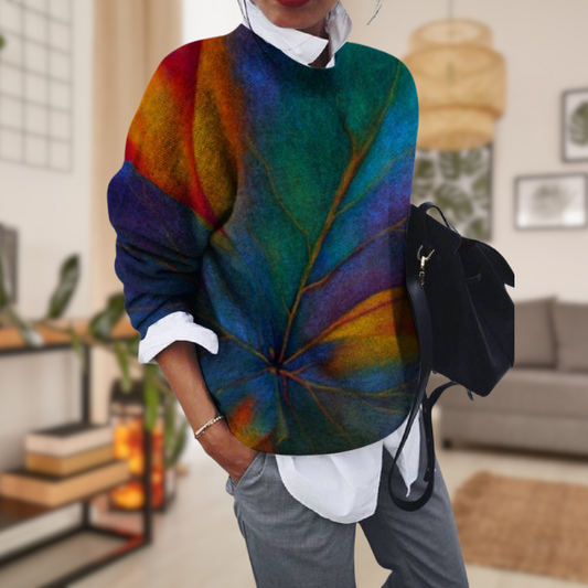 Abstract Leaf Pattern Oversized Knit Sweater