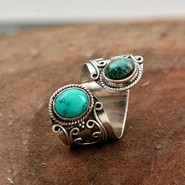 Adjustable double turquoise ring