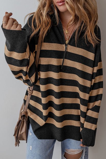 Trendy casual long-sleeved stripe pattern pullover sweater for women