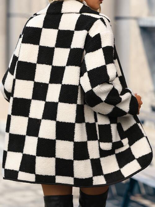 Women's plaid button placket short coat with pockets