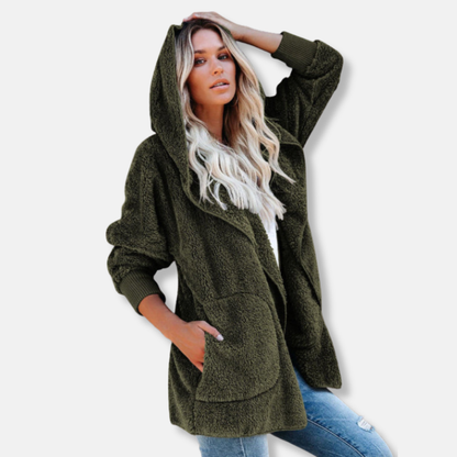 Women’s Hooded Cardigan – Sherpa Fleece – Oversized Fit – Open Front with Pockets