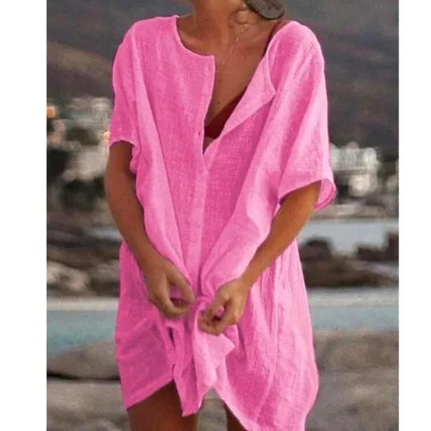 Women's Tunic Dress  - Button Down - Short Sleeve Breathable Fit