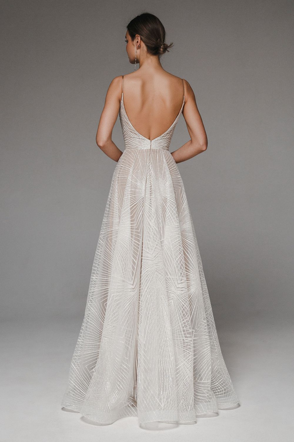 Geometric Pattern Chiffon Overlay Evening Dress