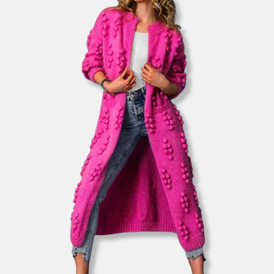 Wool Long Ribbed Open Front Cardigan