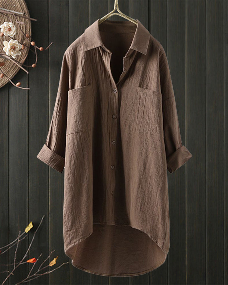 Women's Tunic Shirt - Breathable Cotton - Button-Up Relaxed Fit - Long Sleeve