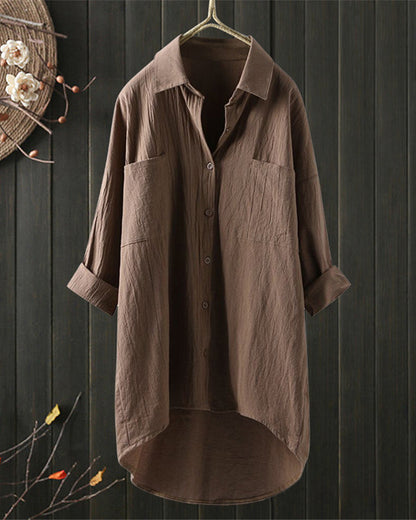 Women's Tunic Shirt - Breathable Cotton - Button-Up Relaxed Fit - Long Sleeve