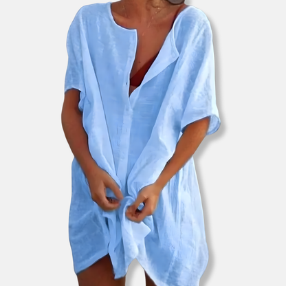 Women's Tunic Dress  - Button Down - Short Sleeve Breathable Fit