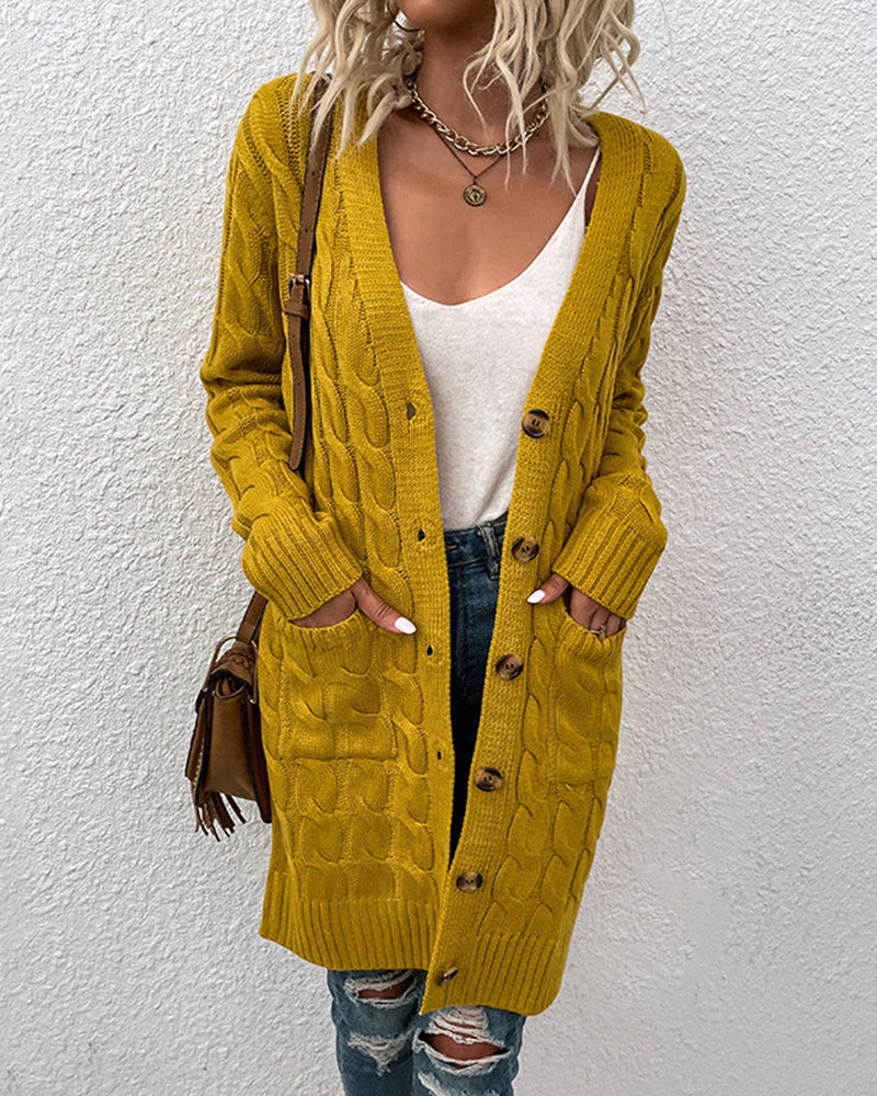 Twisted Button Long Cardigan Sweater