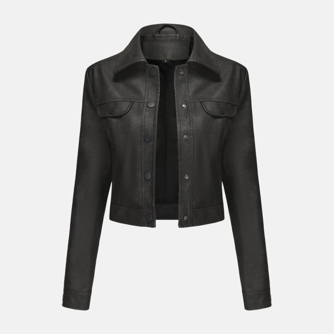 Faux Suede Cropped Snap-Button Jacket