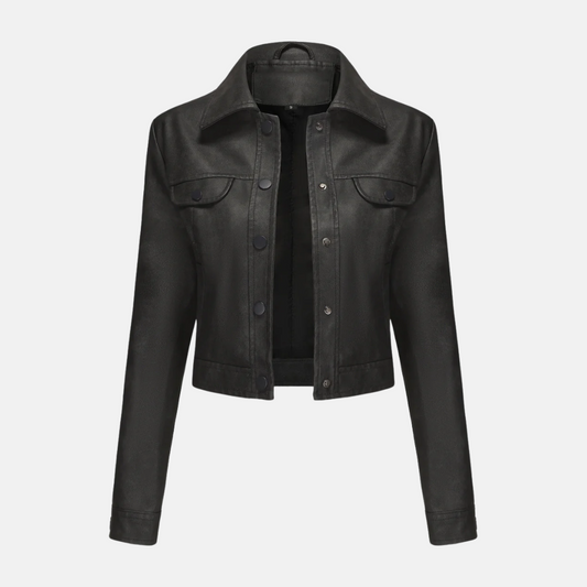 Faux Suede Cropped Snap-Button Jacket