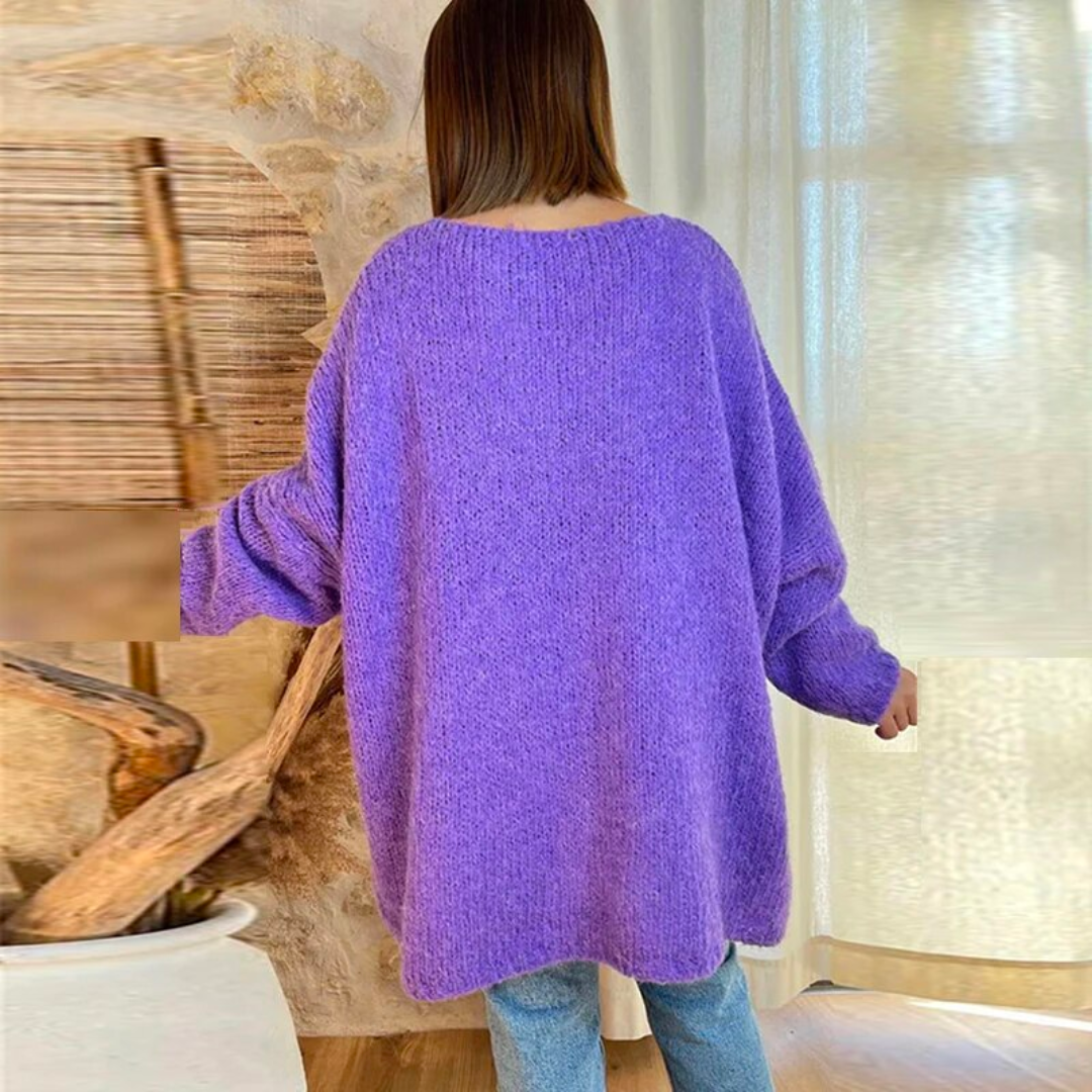 Women's loose v-neck letter knitted sweater