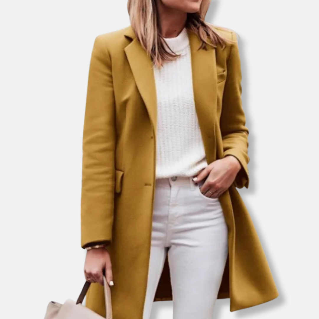 Olivia Wool Trench Coat | Collared Mid-Thigh Coat