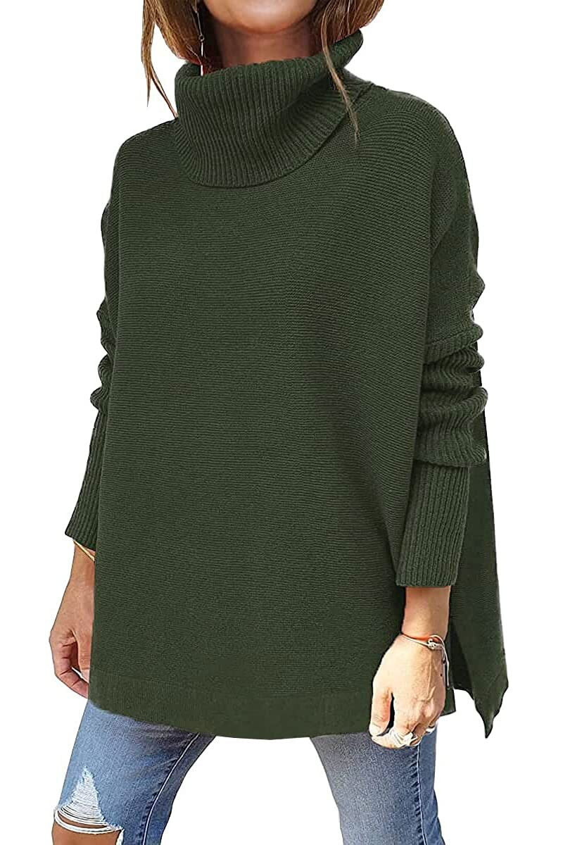 Women's mid-length high neck bat sleeve pullover sweater