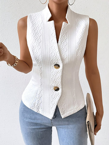 Sleeveless button-front slim-fit vest for women