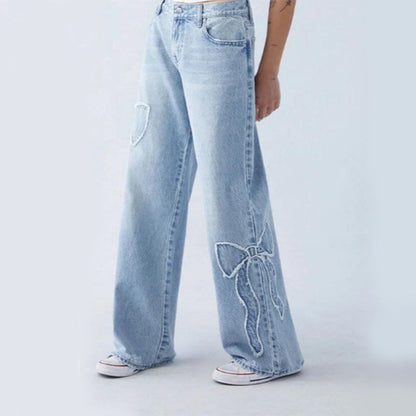 Women's trousers with bow embroidery