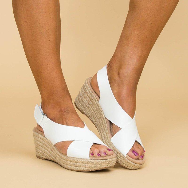 Women's Espadrille Wedge Sandals - Criss-Cross Straps - Braided Rope Heel