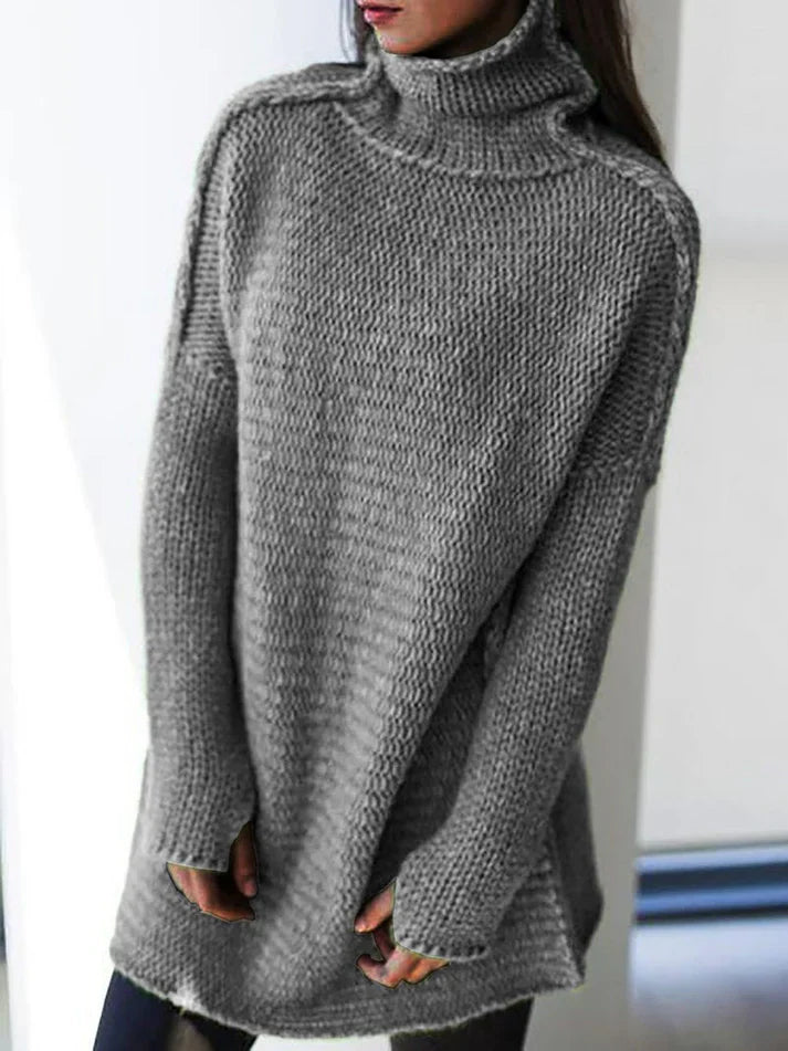 Women's comfortable turtleneck knit v neck long sleeve sweater