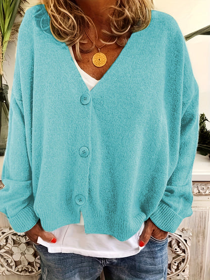 Women’s Cardigan - Relaxed Fit - Button Front - Ribbed Cuffs - Drop Shoulder Design