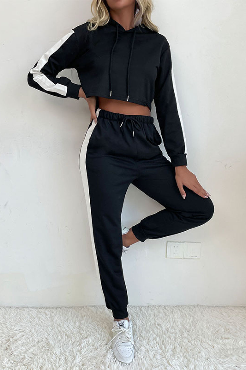 Imara - side stripe cropped hoodie and jogger set