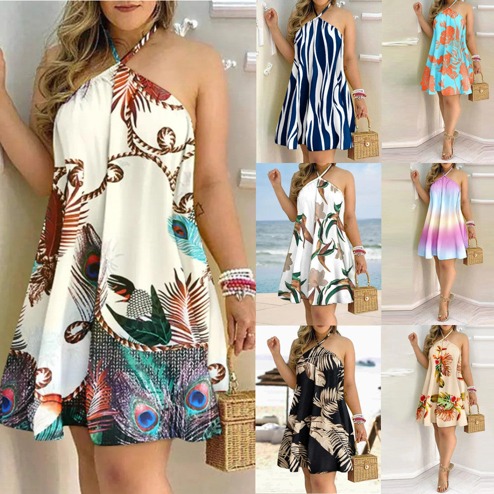 Women's Halter-Neck Sundress - Sleeveless A-Line - Lightweight Floral Resort Wear